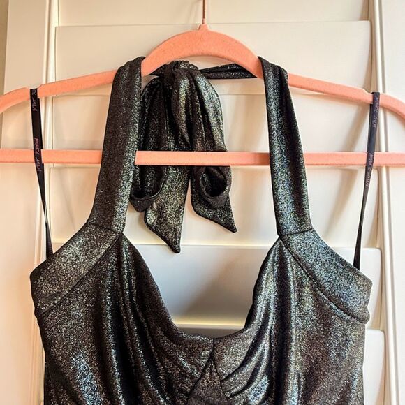 Vintage Betsey Johnson Halter Cocktail Dress in Metallic Black Silver size 4 Y2K - Picture 4 of 10